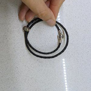 Pandora leather bracelet and chocker in sterling silver
